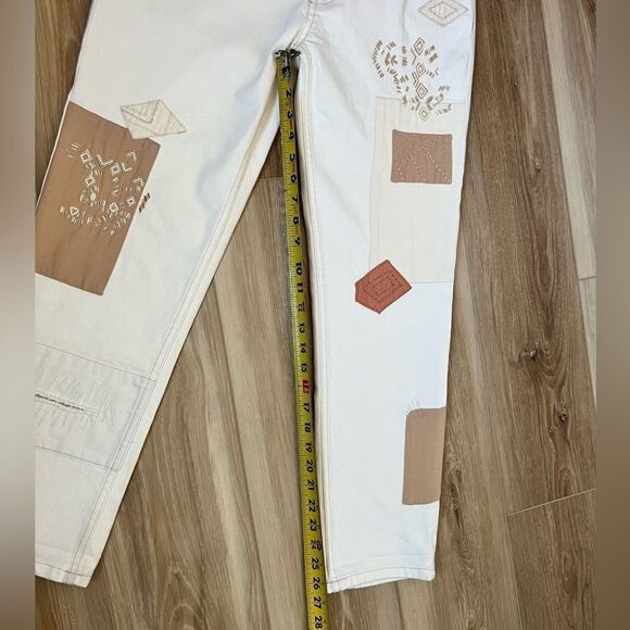 LAUREN RALPH LAUREN Cream Relaxed Taper Patchwork Jeans Size 4/27 - Picture 10 of 11